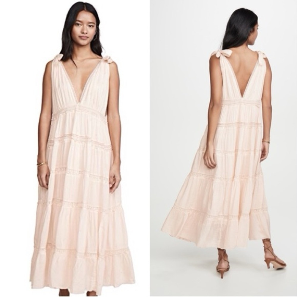 FREE PEOPLE Lily Of The Valley MIDI Dress Size Small Tiered in Peach Pink
